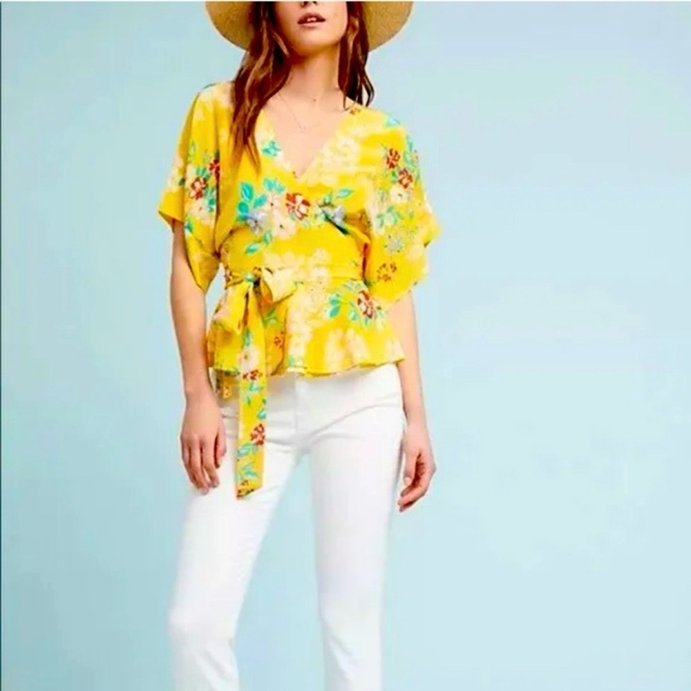 NWT Anthropologie Yumi Kim XL Wrap Top 100% Silk - Picture 2 of 8